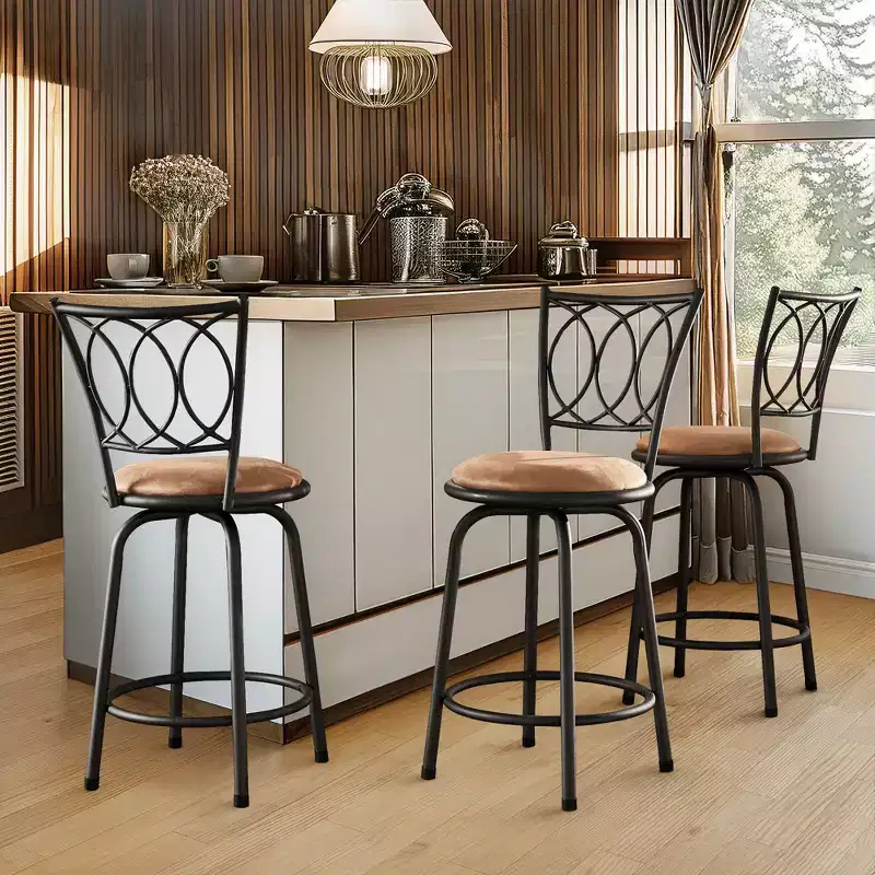 Venetta Scroll Back Bar Stool - Set of 3 - Black - iNSPIRE Q
