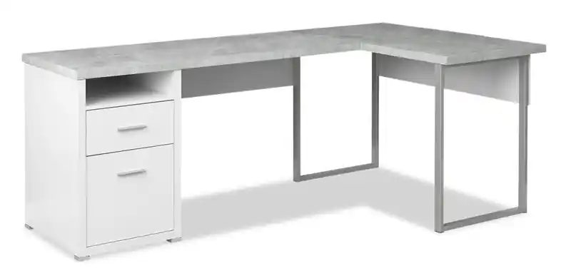 78.75 Reversible L-Shaped Office Desk with 2-Drawers & Cubby- White