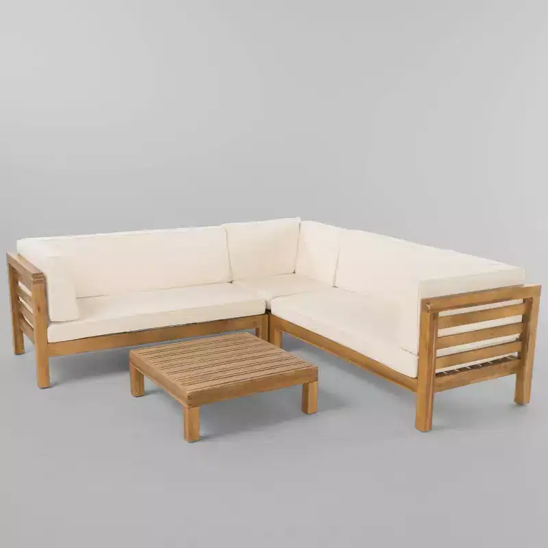Oana 4pc Acacia Wood Patio Sectional Chat Set w/ Cushions - Christopher Knight Home