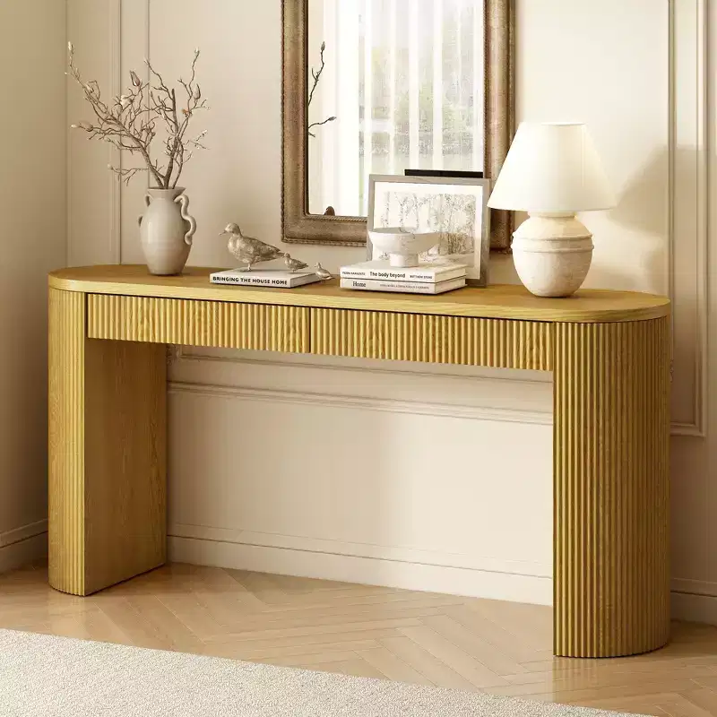 58.2IN Console Table with Adjustable Arched Sturdy Legs, Entryway Table with Large Top and Dual Drawers, Accent Table for Living Room