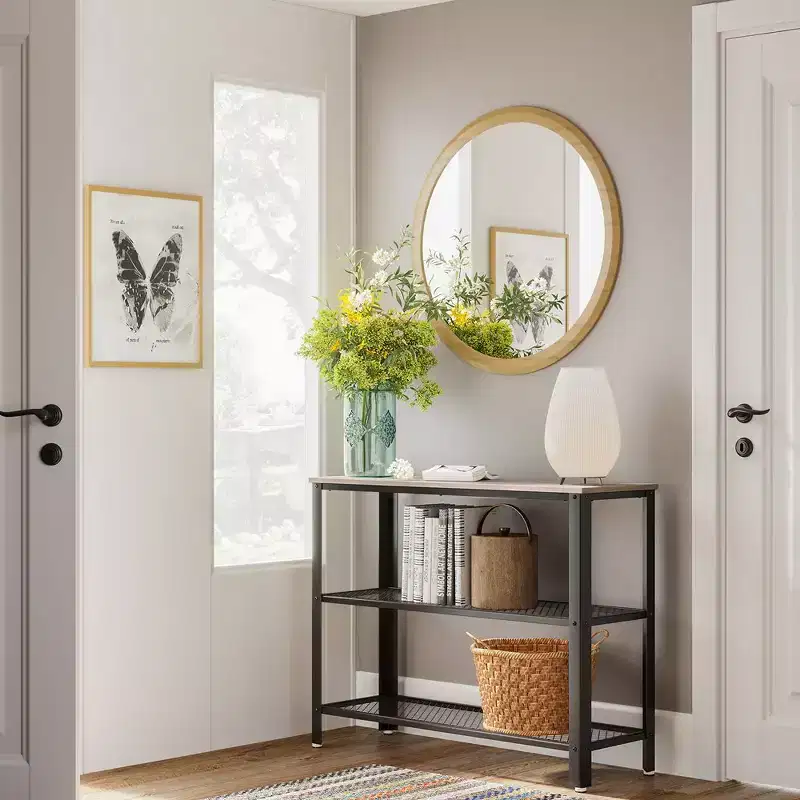 40 Industrial Console Table, 3 Tier Entryway Table with Storage Shelf, Narrow Sofa Table