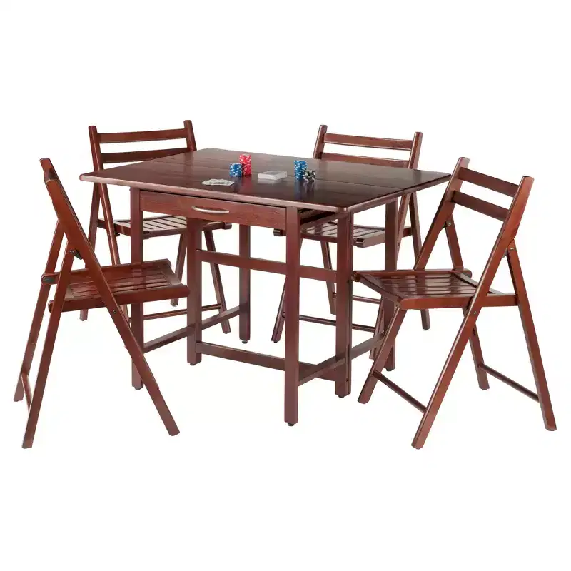 5pc Taylor Drop Leaf Dining Set with Folding Chairs Walnut - Winsome: Traditional Hardwood Dining, 4 Armless Seats, Rectangle