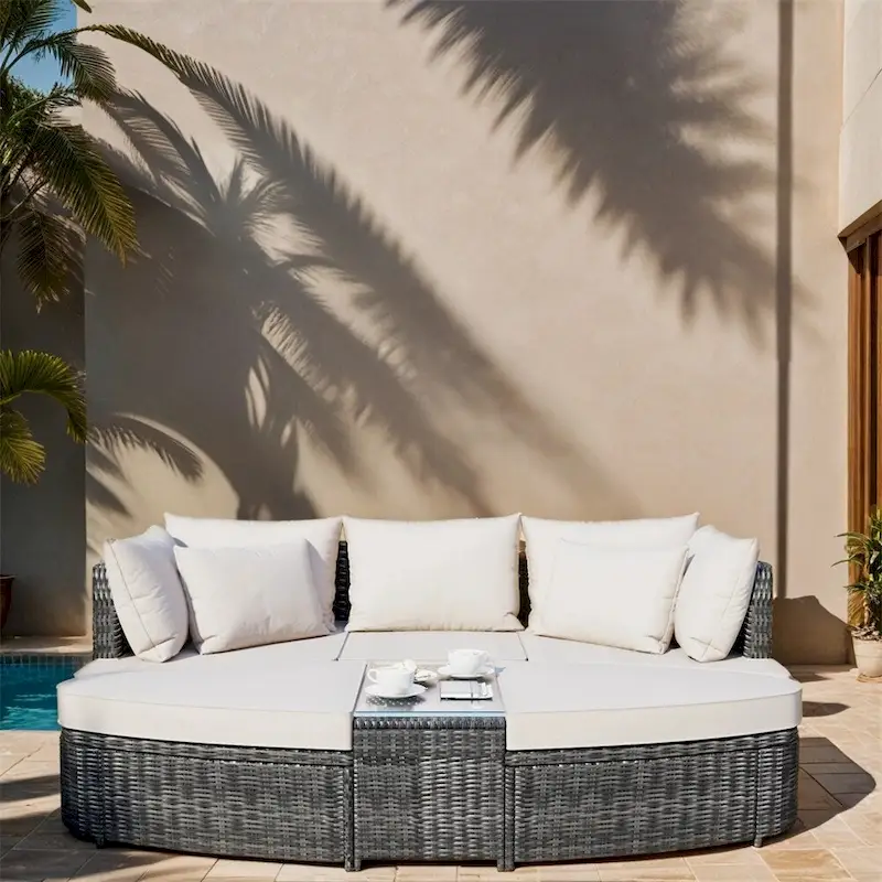 6-Piece PE Wicker Outdoor Conversation Round Sofa Set w/ Coffee Table