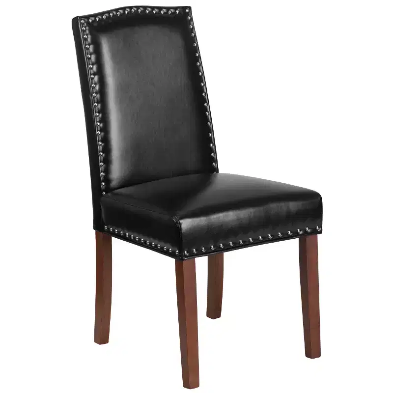 Black Bonded Leather Parsons Chair with Nailhead Trim, Armless, Seats 1