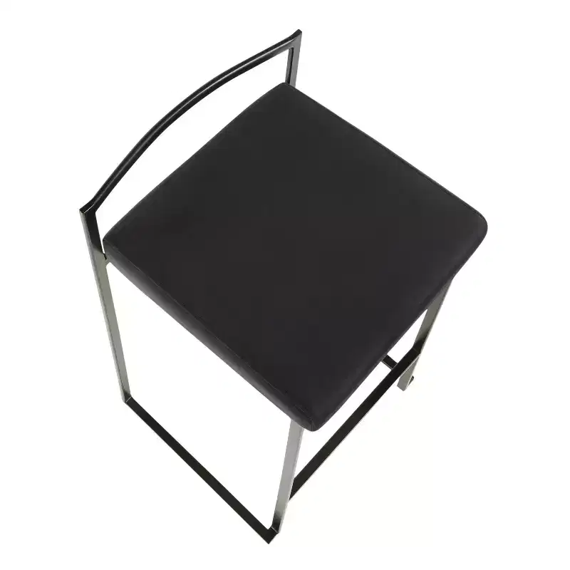 LumiSource Set of 3 Fuji Stacker Counter Height Barstools Black Metal/Black Velvet