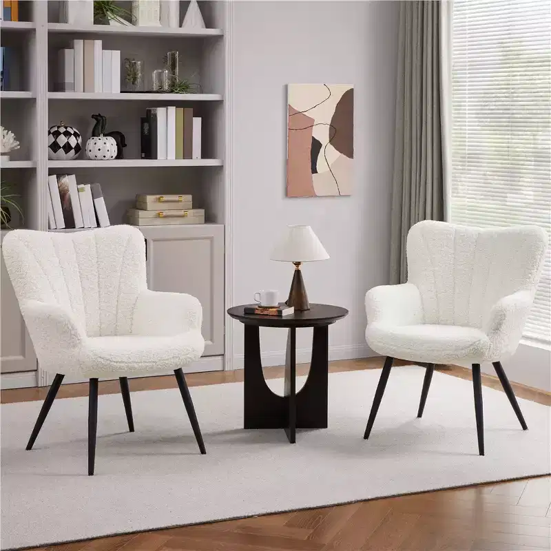 Yaheetech Set of 2 Modern Pleated Curved Back Fabric Accent Chair Living Room Dining Room Bedroom