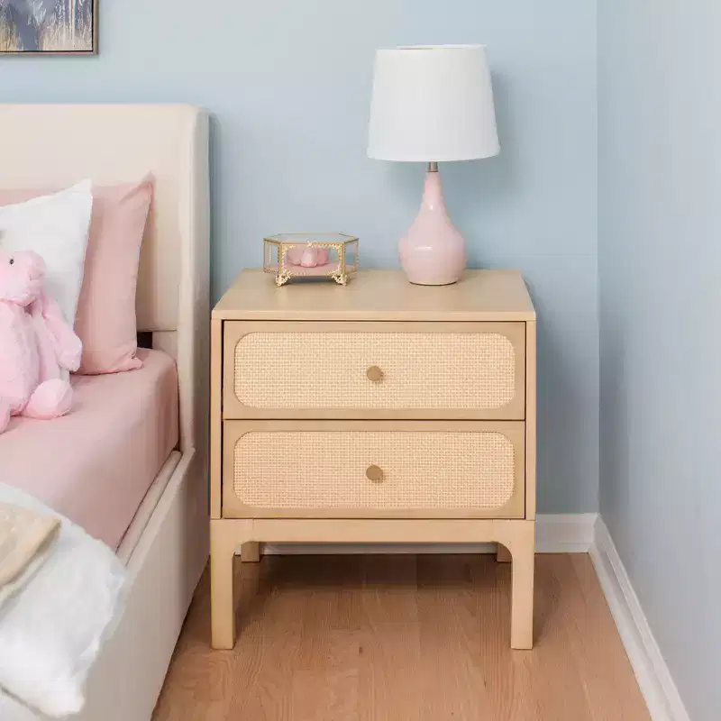 Rattan 2-Drawer Nightstand â€?Bohemian Bedside Table with Natural Woven Texture