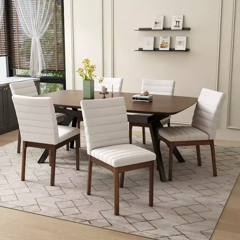 Christopher Knight Home Latisha 7 Piece Mid-Century Modern Rubberwood Upholstered Dining Set