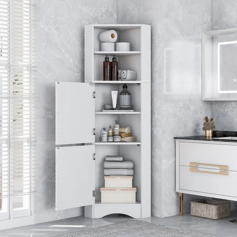 5 Tier Wooden Freestanding Tower Cabinet Tall Bathroom Storage Cabinet
