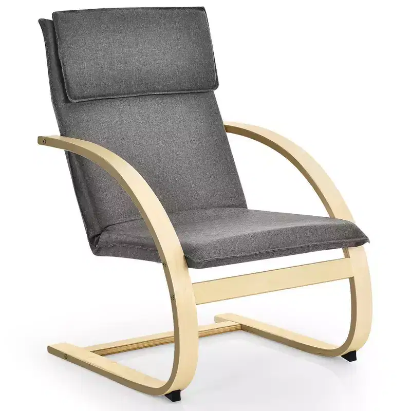 Bentwood Lounge Armchair, Linen Fabric, Birch Frame, High Back, 330 lb Cap, Gray