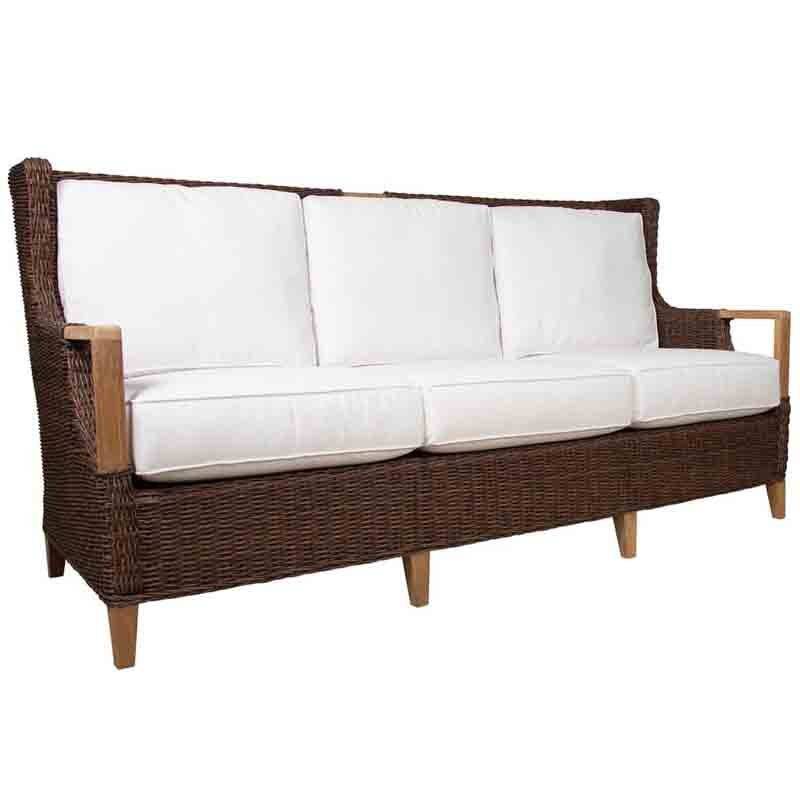 Outdoor Indoor Wicker Teakwood Loveseat with Weather-Resistant Cushions Brown