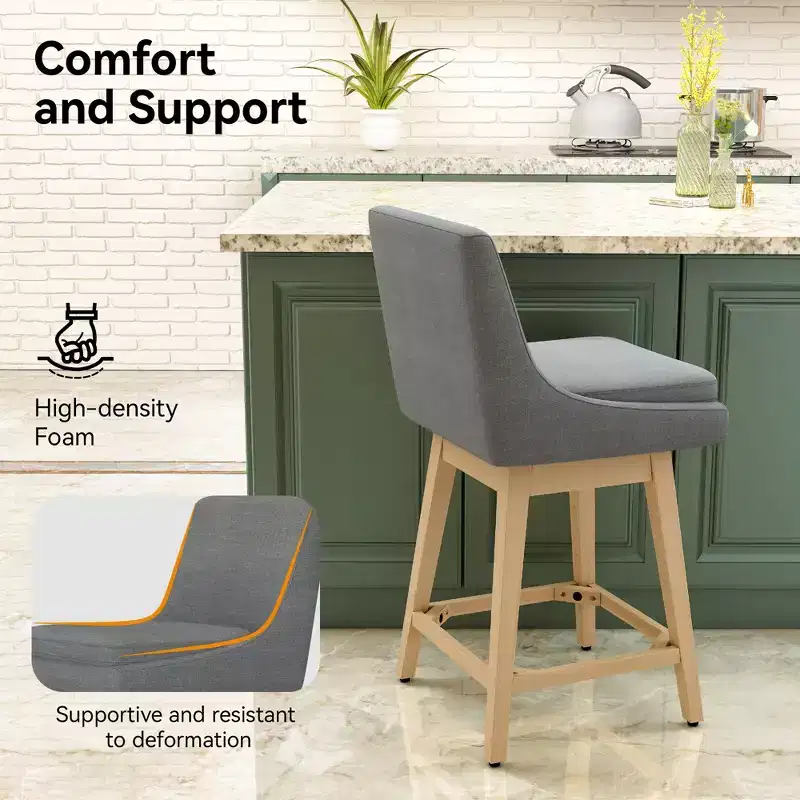 Blue Linen Swivel Counter Stool, Set of 2 (Metal Frame, Upholstered)