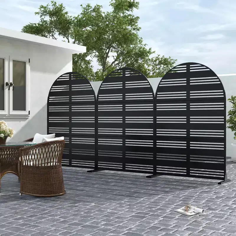 Harold Wide-One Narrow-Two B-Style Louvered Black Arched Galvanized Steel Screen 183x120x40cm