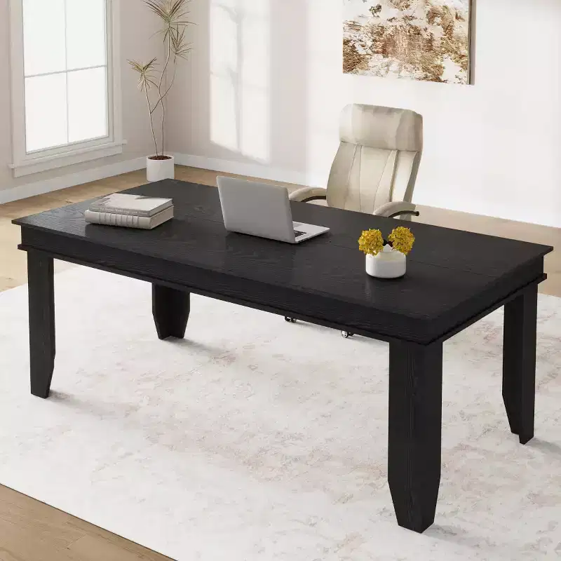 Extendable Dining Table for 6-10, 63-86.6 Farmhouse Kitchen Table with Sturdy Wooden Frame, Large Rectangular Dinner Table for Dining Room