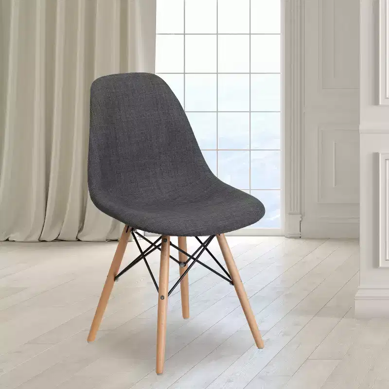 Emma and Oliver Fabric Accent Dining Chair with Wooden Legs