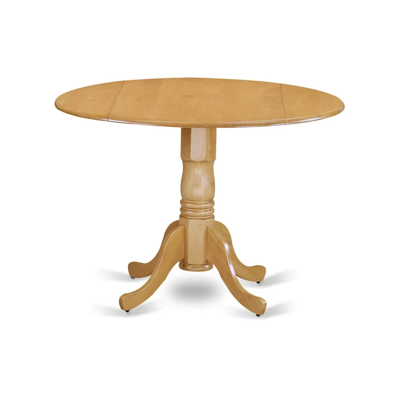 East West Furniture Dublin Kitchen Dining Table - a Round Wooden Table Top with Dropleaf & Pedestal Base, (Finish Options)