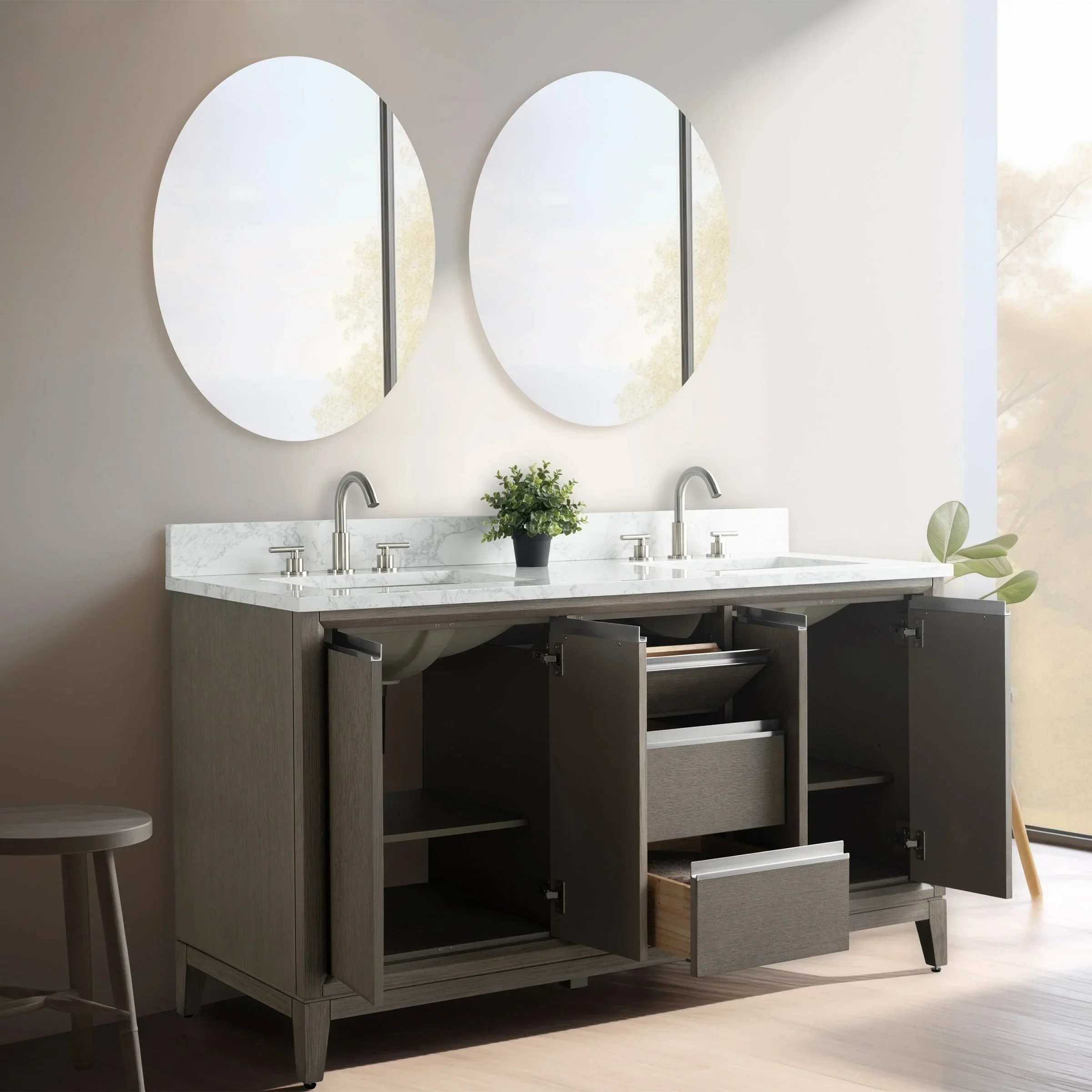 Vanity Art Bathroom Vanity with Ceramic Sink and Engineered Marble Top