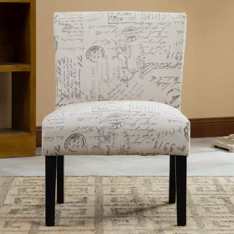 Bott English Letter Print Fabric Armless Contemporary Accent Chair