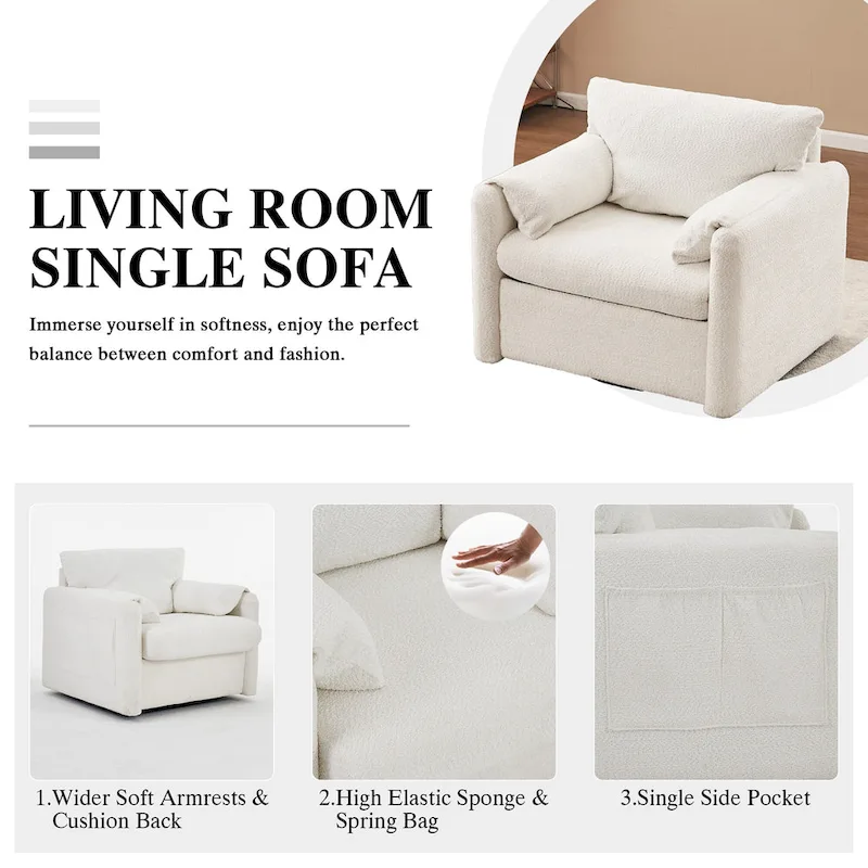 Swivel Accent Chair Single Seater - 360 Rotating Lounge Chair with Chenille Fabric & High-Resilience Cushion