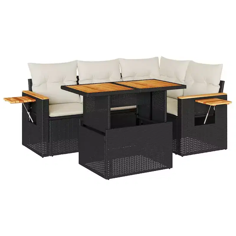 vidaXL 4 Piece Patio Sofa Set with Cushions Poly Rattan Acacia