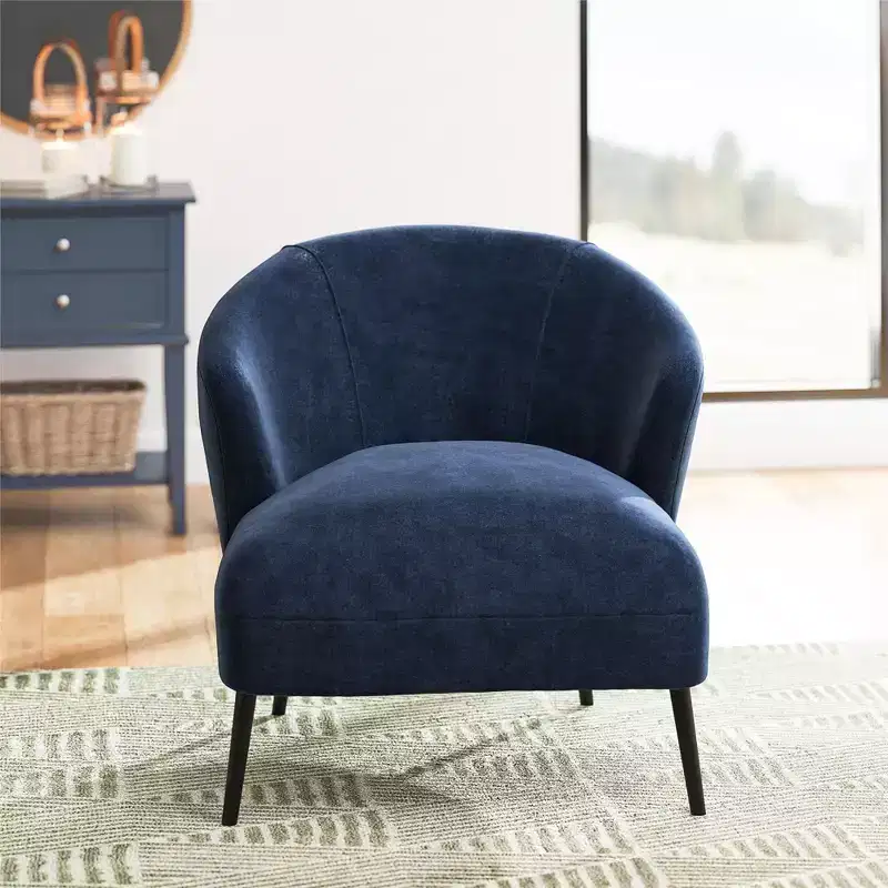 Navy / Tan Upholstered Barrel Accent Chair, Mid-Century Style, Seats 1
