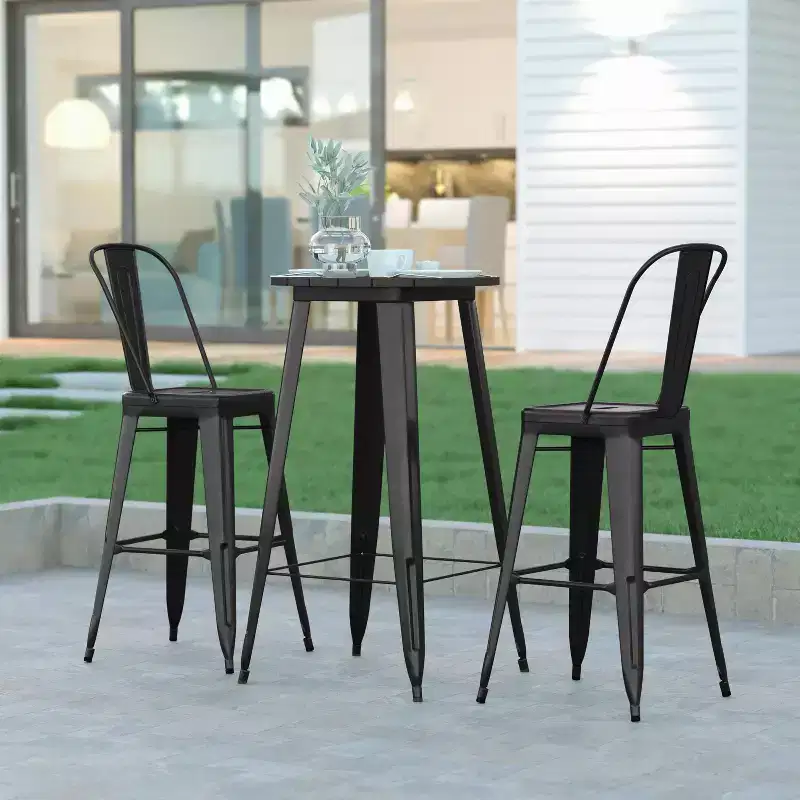 Emma and Oliver Indoor/Outdoor Bar Top Table, 23.75 Round All Weather Poly Resin Top with Steel base