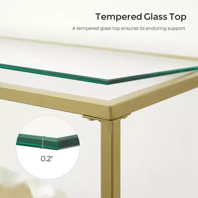 VASAGLE 51.2 Inch Console Table with 3 Shelves, Sofa Table, Entryway Table, Metal Frame, Tempered Glass Shelf, Modern Style