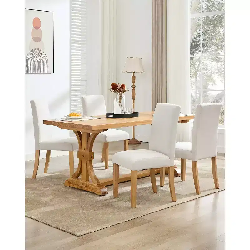 Dining Chairs Set of 6,Modern Fabric Upholstered Ergonomic Chairs with Curved Backrest, Heavy-Duty Wood Legs for Dining Room, Kitchen, Office