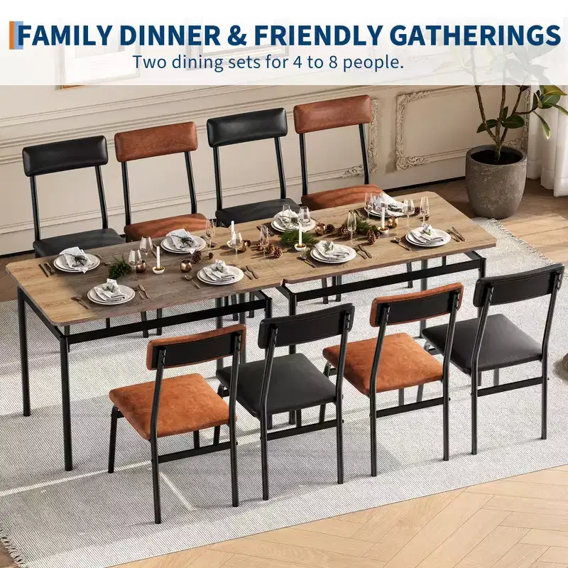 5 Piece Dining Table Set, with 4 PU Upholstered Chair
