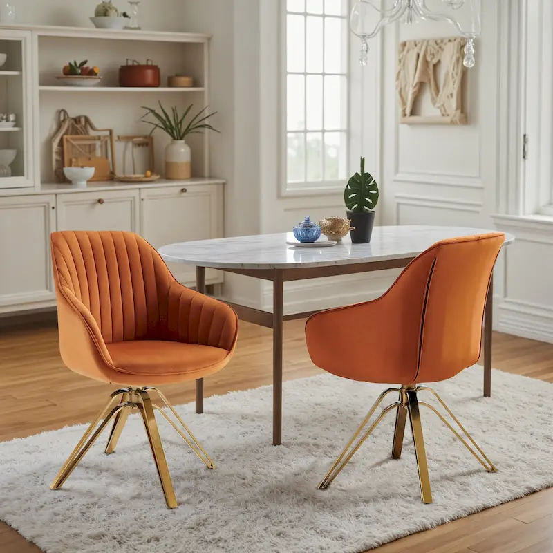 Art Leon Set of 2 Velvet Swivel Dining Chair with Golden Legs