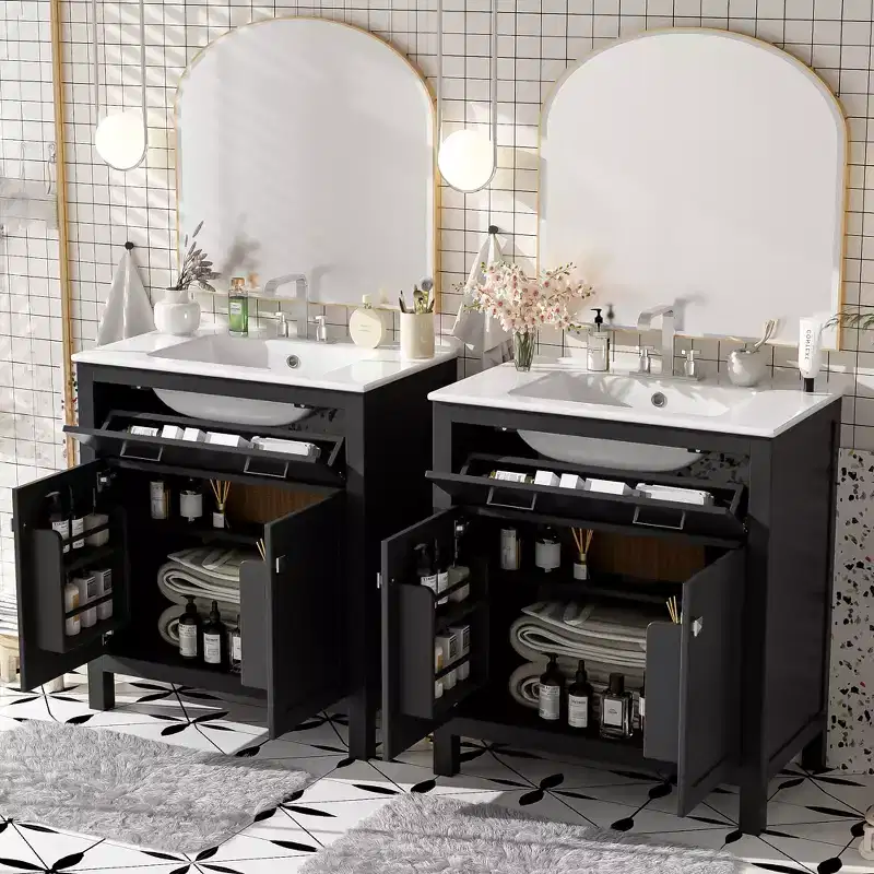 60 Bathroom Vanity with Double Sinks, Soft Close Doors and Drawer