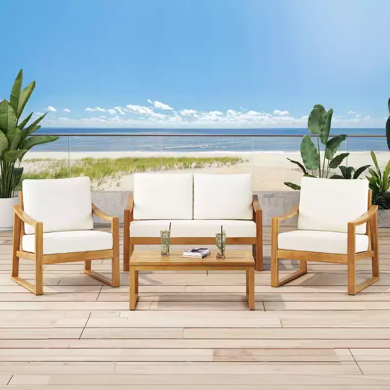 Christopher Knight Home Samwell Outdoor Acacia Wood 4 Seater Chat Set with Water Resistant Cushions