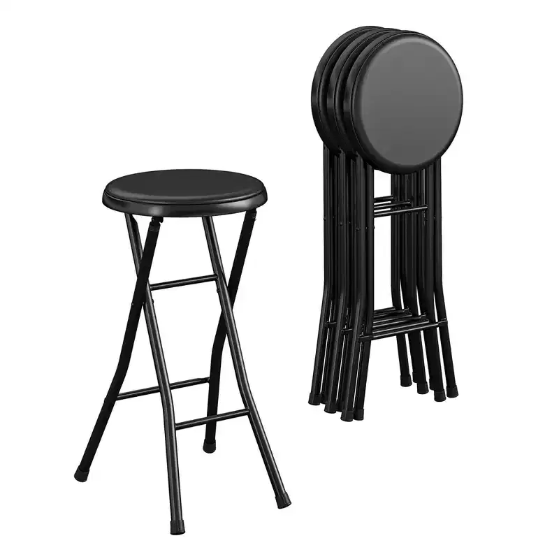 COSCO 24 Backless Vinyl Padded Folding Stools, 4-Pack, Black