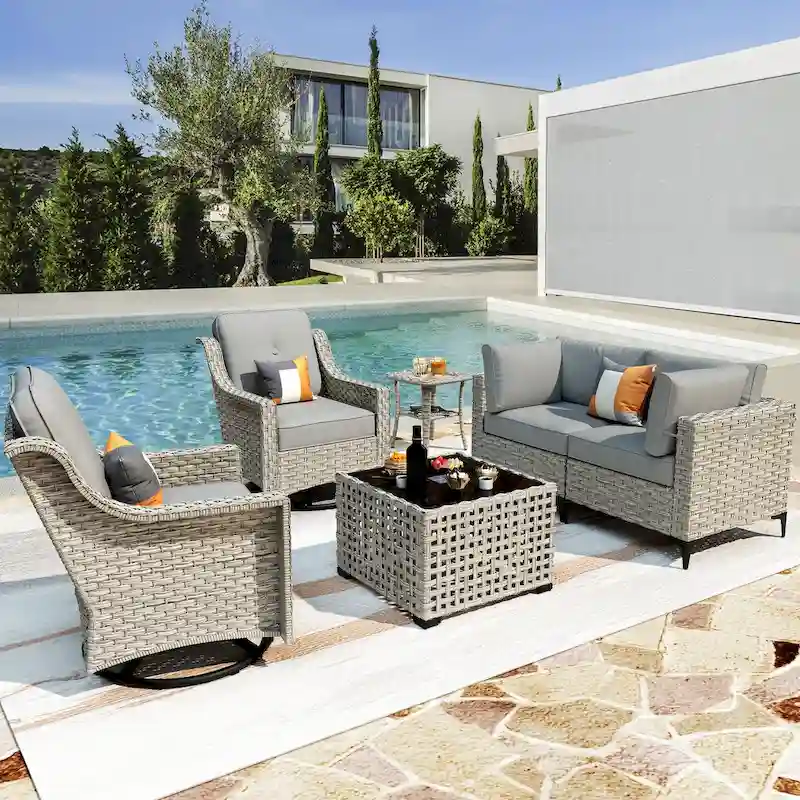 XIZZI 6-piece Patio Furniture Wicker Conversation Set with Swivel Chair
