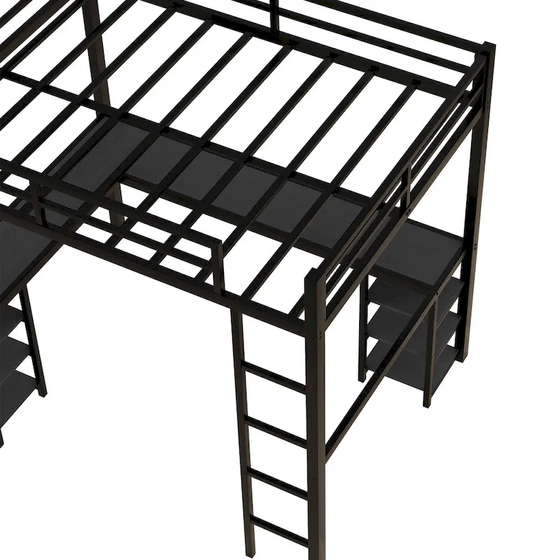 Full Metal Loft Bed with Desk and Shelves