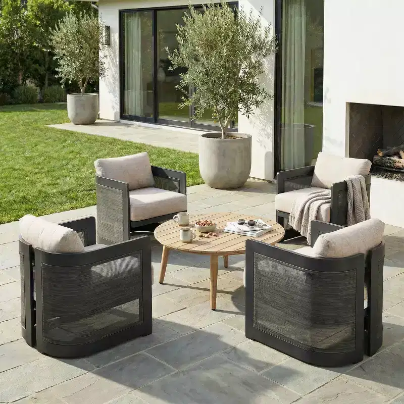 Christopher Knight Home Mah Modern 5 Piece Patio Aluminum Seating Set with Acacia Wood Slatted Round Coffee Table