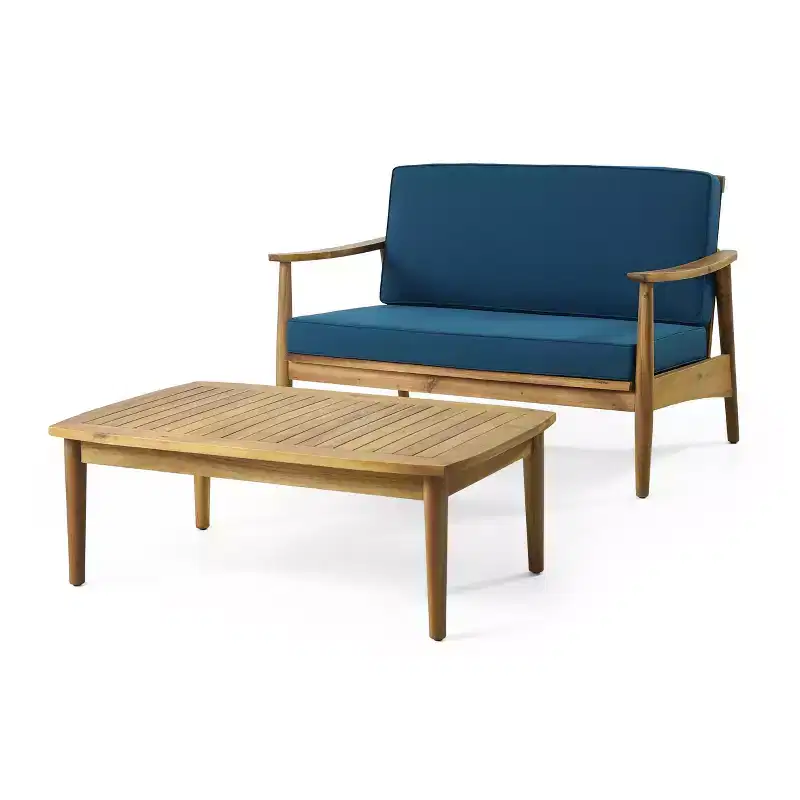 Christopher Knight Home Willowbrook Outdoor Acacia Wood Loveseat and Coffee Table