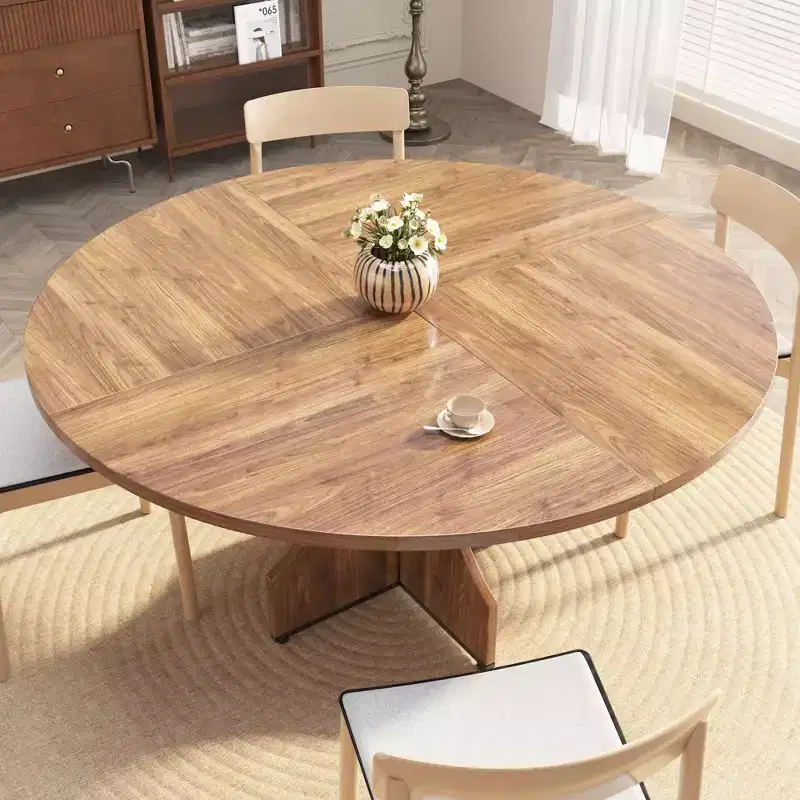 47 Round Dining Table for 4-6, Rustic Farmhouse, Wood Pedestal Base, Easy Assembly, for Small Apartments & Breakfast Nooks
