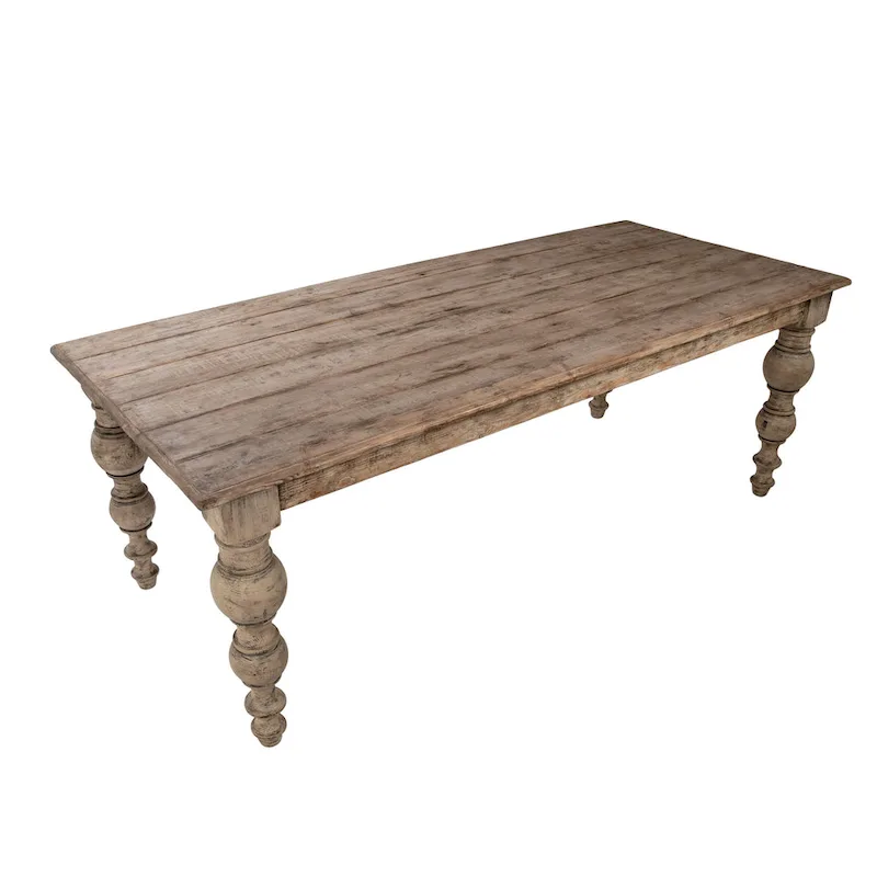 Maeve 84-inch Rectangular Reclaimed Pine Dining Table with Carved Four Poster Legs Finished in an Antique Seal
