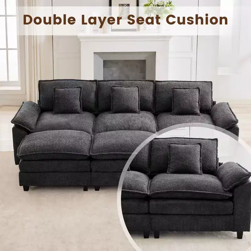 Likepay 105.9 in. Chenille Fabric 5 seat Sectional Sofa with 2 Ottomans