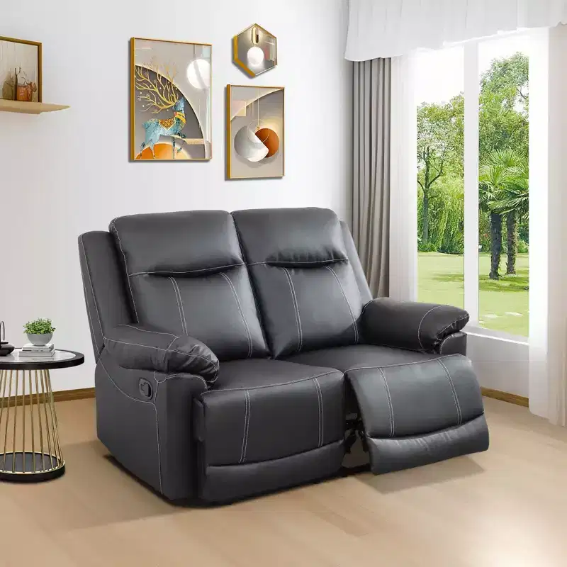 Reclining Loveseat, 2-Seat Breathable Semi-PU Leather Recliner with Adjustable Backrests for Living Room, Black