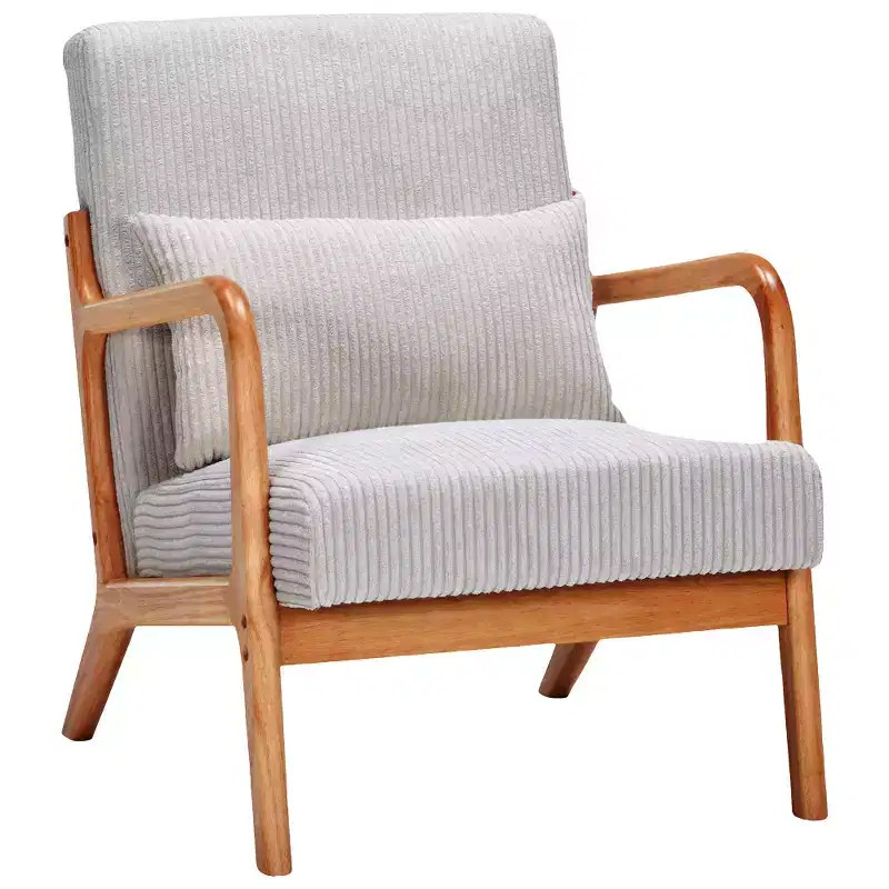 Zeus & Ruta Mid-Century Modern Upholstered Accent Armchair with Pillow and Solid Wood Frame
