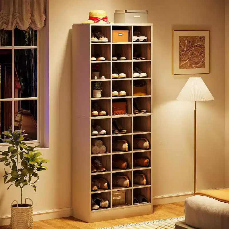 Lantine 10-Tier Shoe Storage Cabinet, White and Brown Wooden Shoe Rack with 30 Cubbies for Closet, Entryway, Living Room