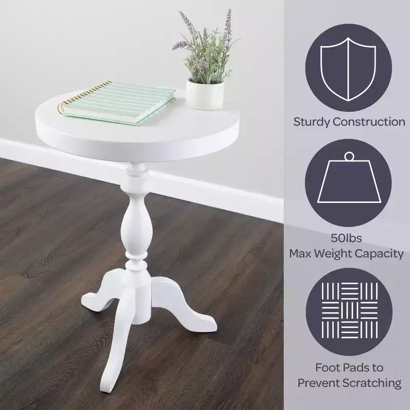 Round Pedestal Side Table, White