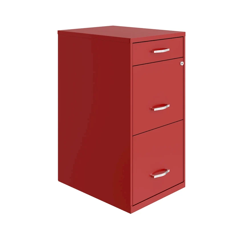3-Drawer Metal File Cabinet – Red, Letter Size, Cam Lock, Painted Steel