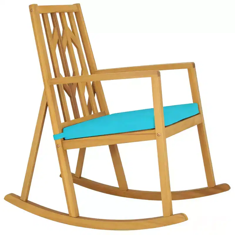 Gymax 1PC Outdoor Rocking Chair Elegant Acacia Wood Rocker with High-Density Foam Cushion Resistant Smooth Balancing Base Ideal Red/Turquoise/White