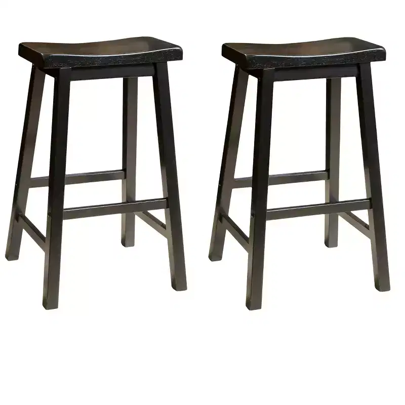 Christopher Knight Home Set of 2 29" Pomeroy Saddle Barstool Black: Rubberwood Frame, Farmhouse Style