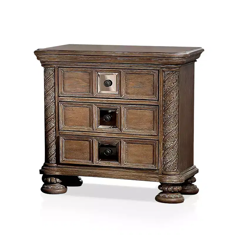 Lellen 3 Drawer Carved Details Nightstand Rustic Natural Tone - HOMES: Inside + Out