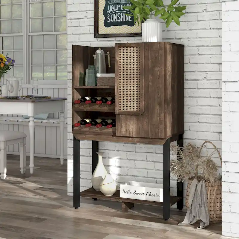 Farmhouse Reclaimed Oak Kitchen Hutch with Wine Rack