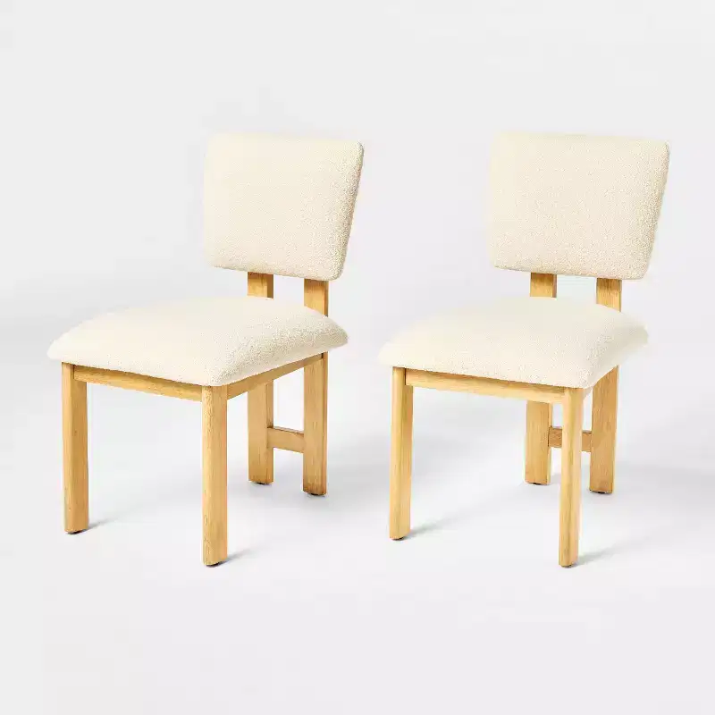 2pk Modern Upholstered Wood Dining Chair Cream - Threshold™ designed with Studio McGee: Lacquered Rubberwood, Polyester Upholstery